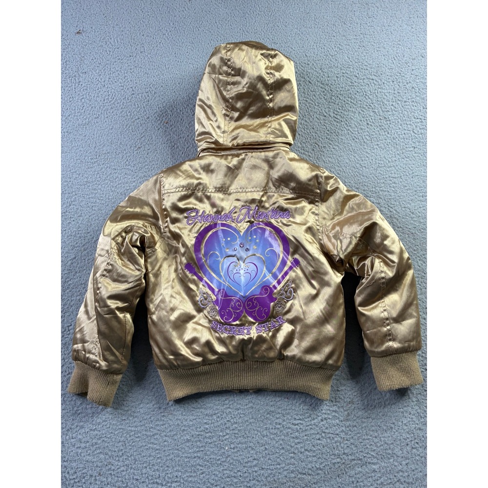 VTG Y2K Hannah Montana Miley Cyrus Disney Gold Fur Hood Bomber Jacket Girls 7/8 - Picture 3 of 15